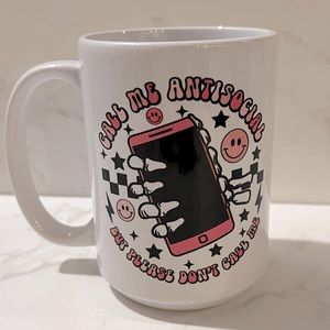 NEW! Call Me Anti-Social But Please Don’t Call Me Retro Smiley Mug - New in Box